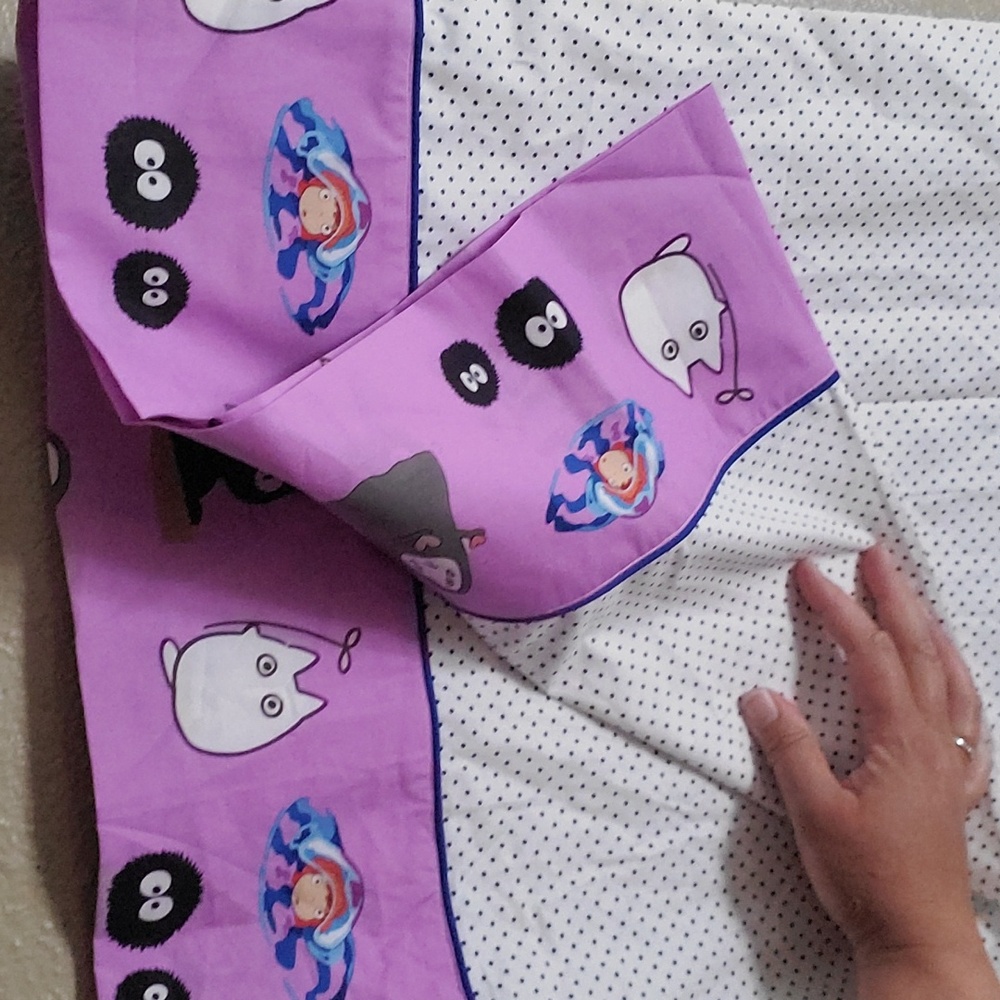 Totoro Standard Pillowcases Set of 2 Handmade Lavender B&W Polka Dots - Picture 6 of 8
